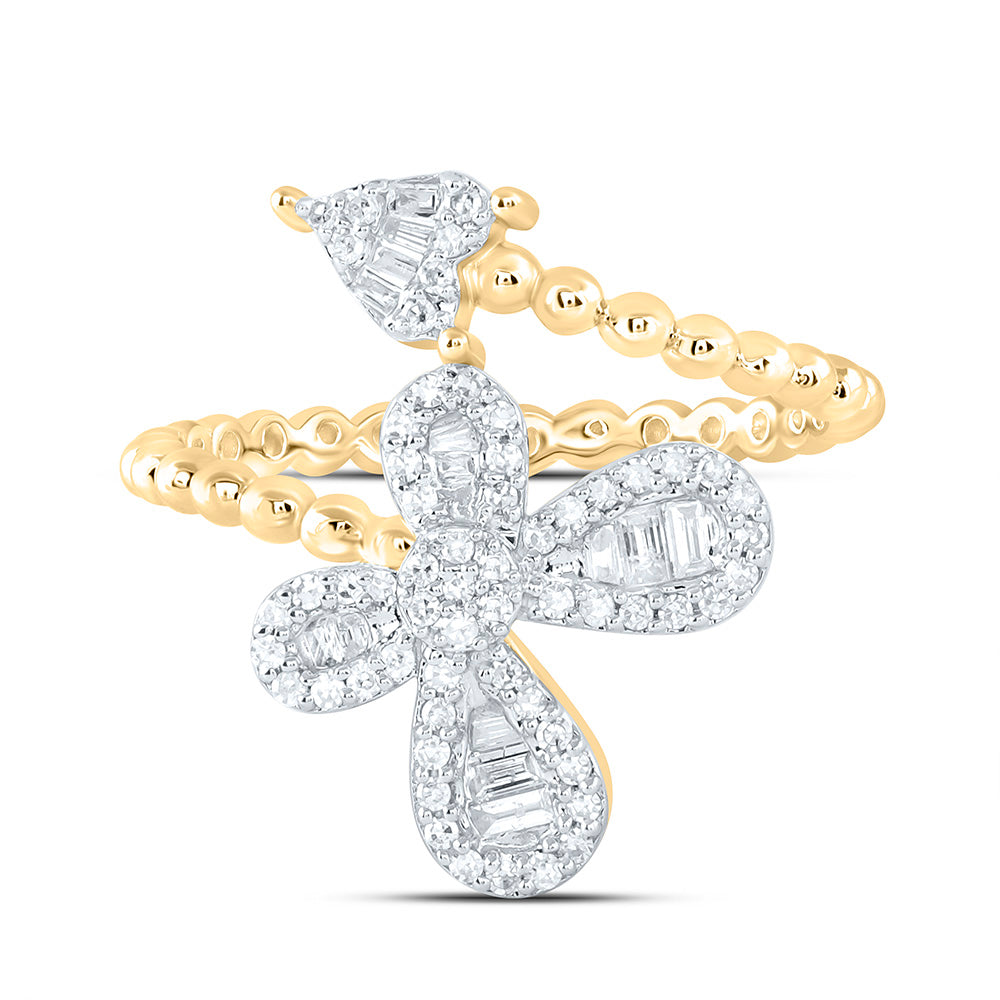 10K Yellow Gold 1/3 Cttw Natural Diamond Nk Fashion Heart Butterfly Bridal Anniversary Wedding Engagement Band Ring