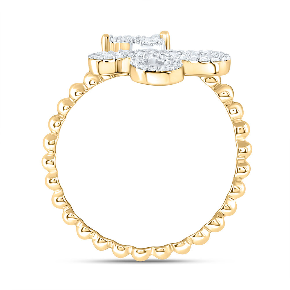 10K Yellow Gold 1/3 Cttw Natural Diamond Nk Fashion Heart Butterfly Bridal Anniversary Wedding Engagement Band Ring