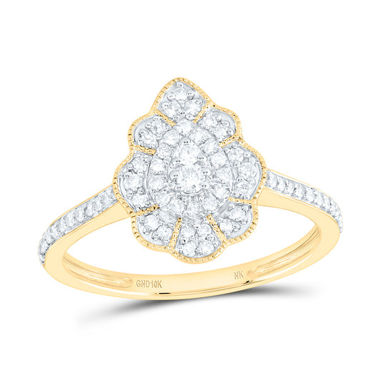 10K Yellow Gold 1/3 Cttw Natural Diamond Nk Fashion Pear Bridal Anniversary Wedding Engagement Band Ring