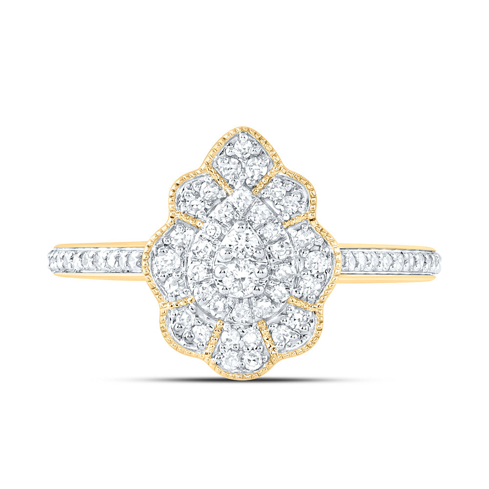 10K Yellow Gold 1/3 Cttw Natural Diamond Nk Fashion Pear Bridal Anniversary Wedding Engagement Band Ring