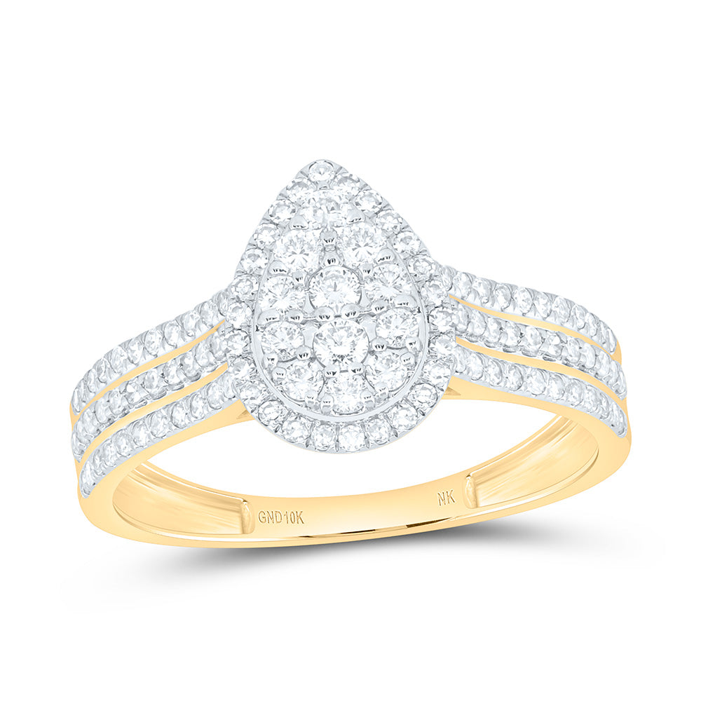 10K Yellow Or White Gold 5/8 Cttw Natural Diamond Nk Fashion Pear Bridal Anniversary Wedding Engagement Band Ring