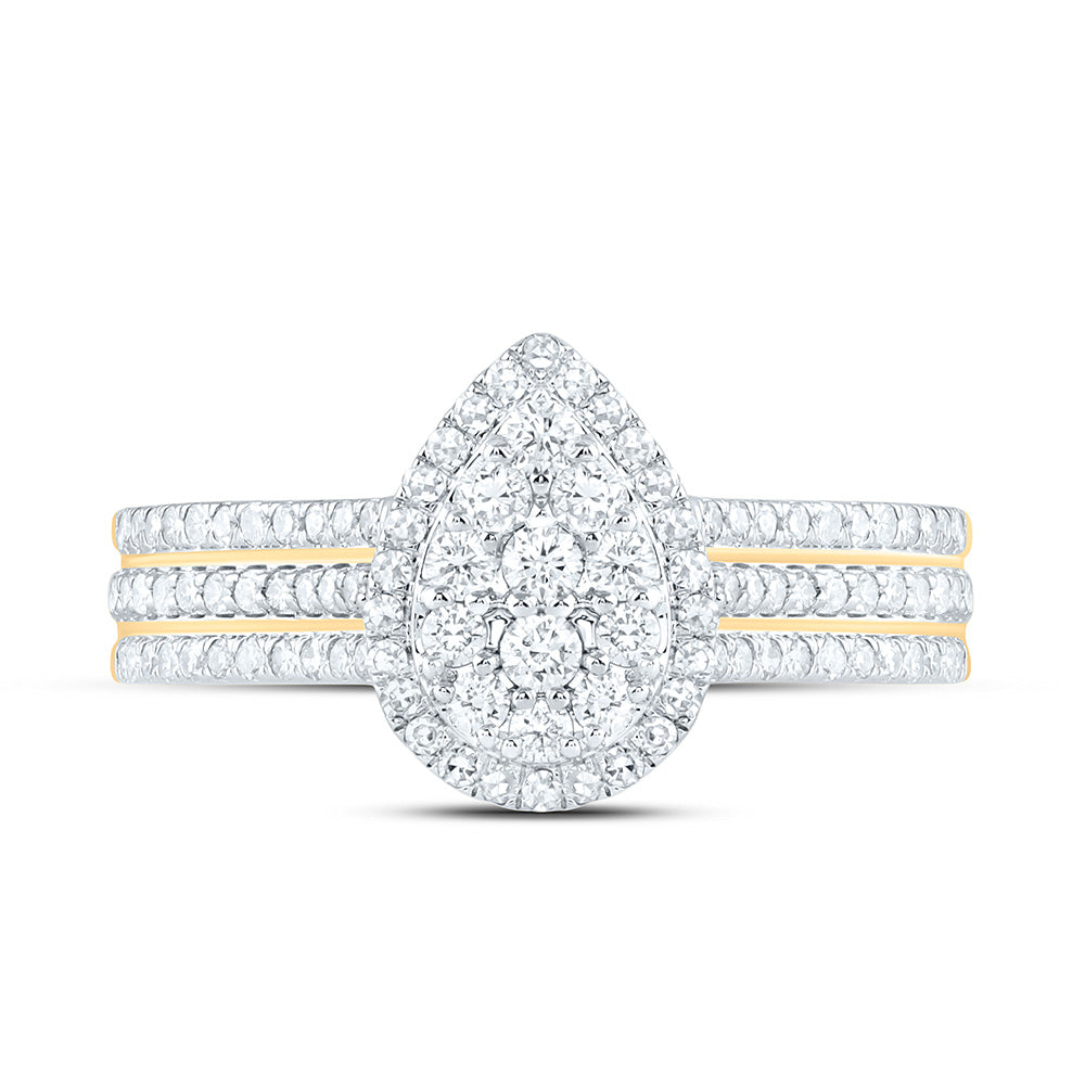 10K Yellow Or White Gold 5/8 Cttw Natural Diamond Nk Fashion Pear Bridal Anniversary Wedding Engagement Band Ring