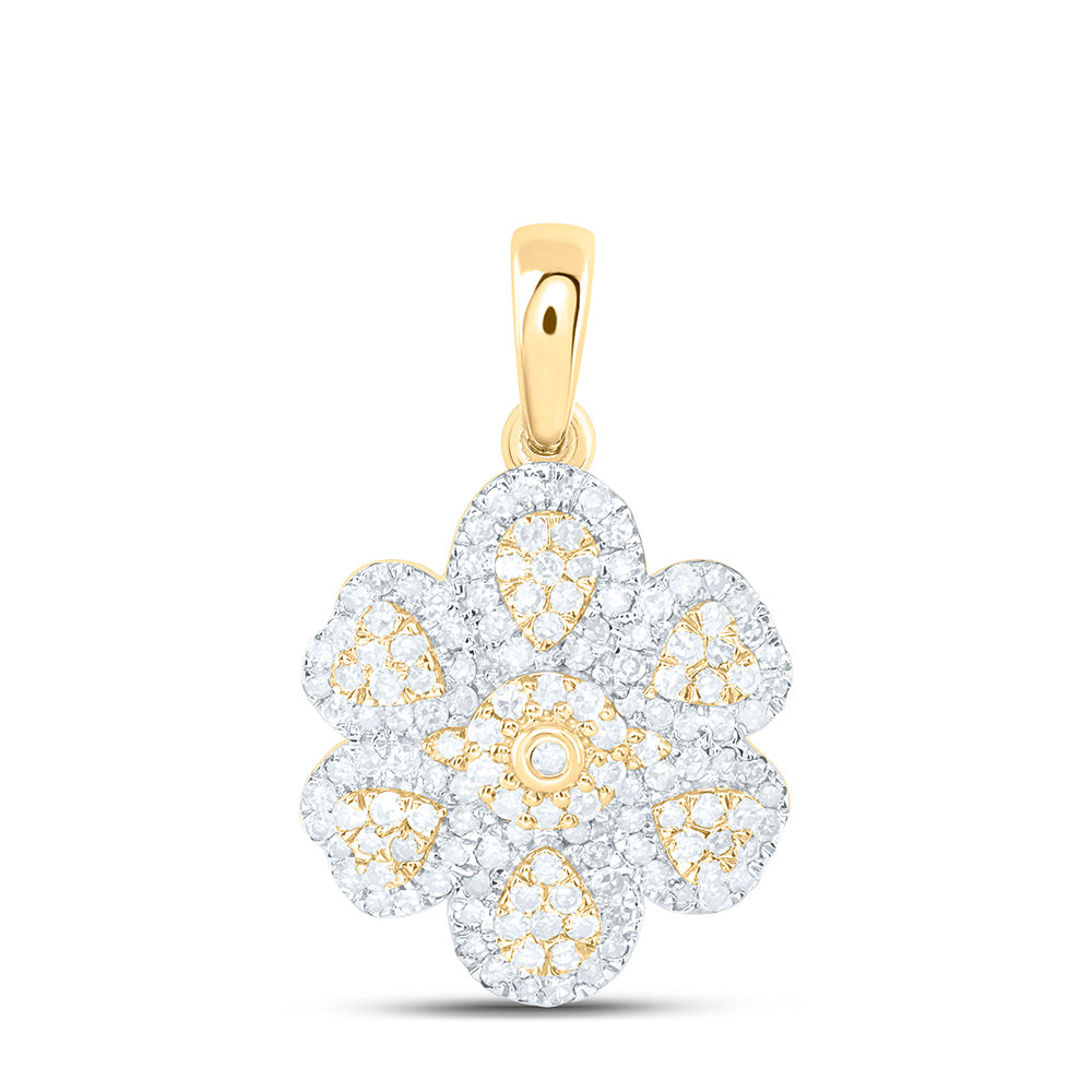 10K Yellow Gold 3/8 Cttw Natural Diamond Nk Fashion Heart Pear Flower Pendant