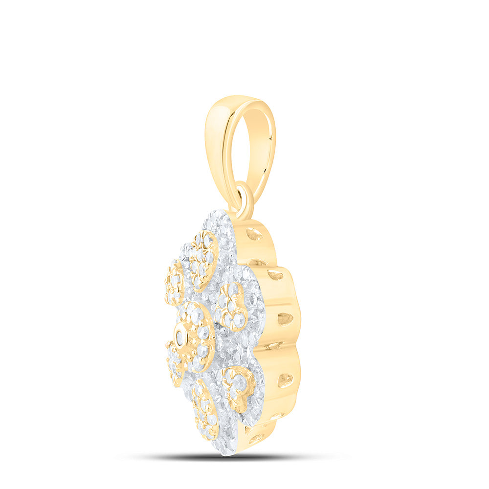 10K Yellow Gold 3/8 Cttw Natural Diamond Nk Fashion Heart Pear Flower Pendant