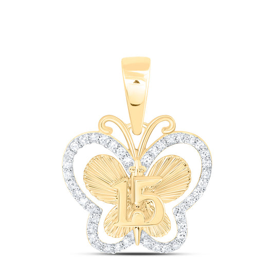 14K Yellow Gold 1/6 Cttw Natural Diamond Nk Fashion Butterfly Pendant