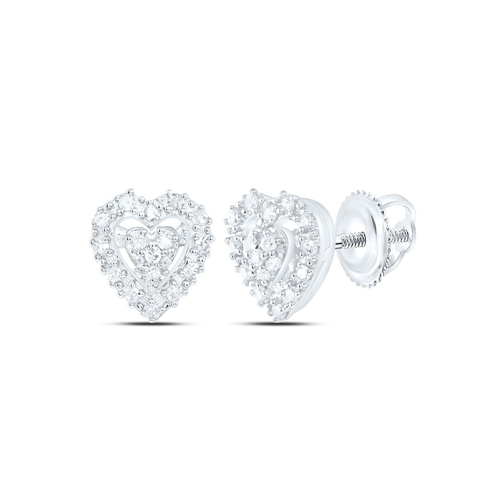 Sterling Silver 1/10 Cttw Natural Diamond Heart Earring