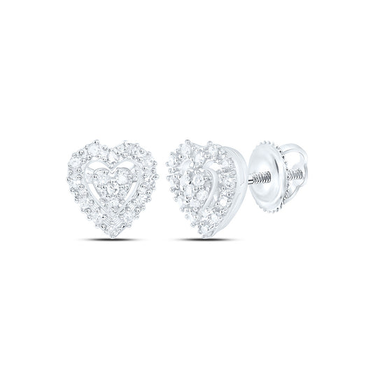 Sterling Silver 1/10 Cttw Natural Diamond Heart Earring