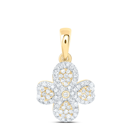 14K Yellow Gold 1/4 Cttw Natural Diamond Nk Fashion Heart Pear Flower Pendant