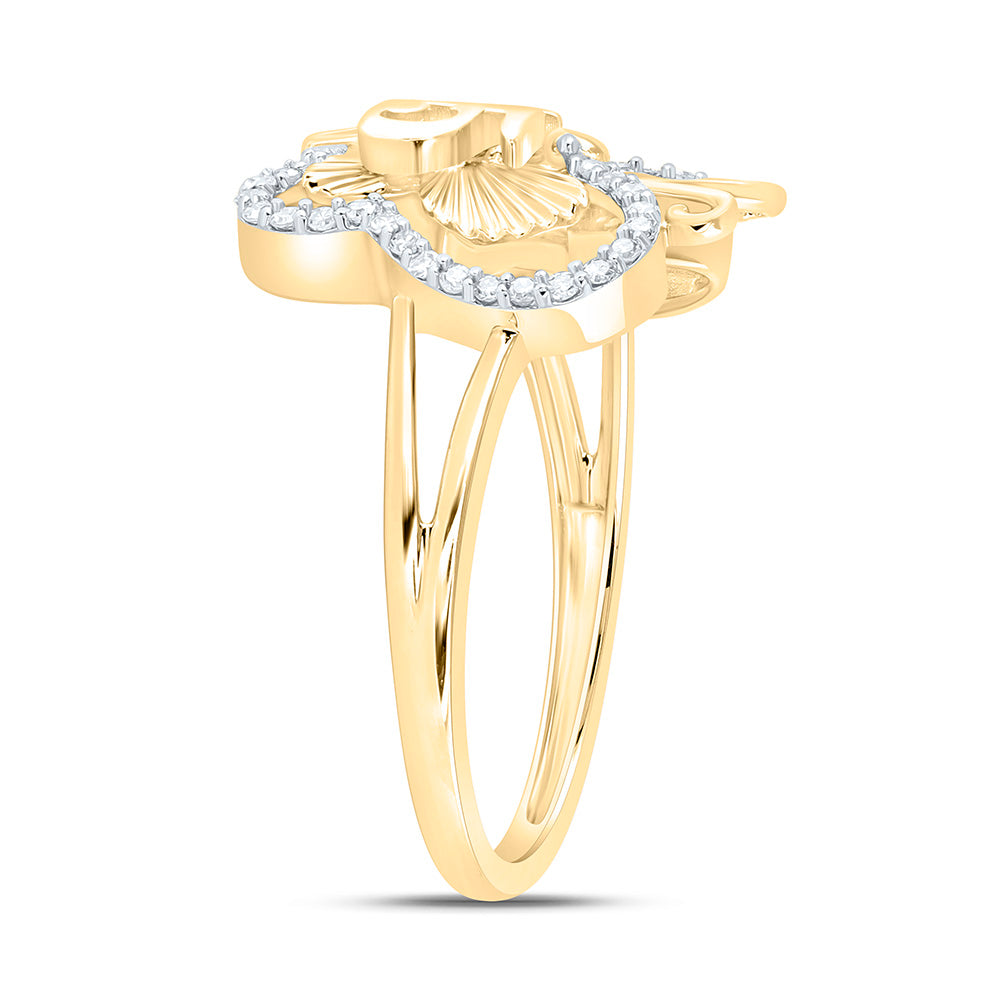 10K Yellow Gold 1/6 Cttw Natural Diamond Nk Fashion Butterfly Bridal Anniversary Wedding Engagement Band Ring