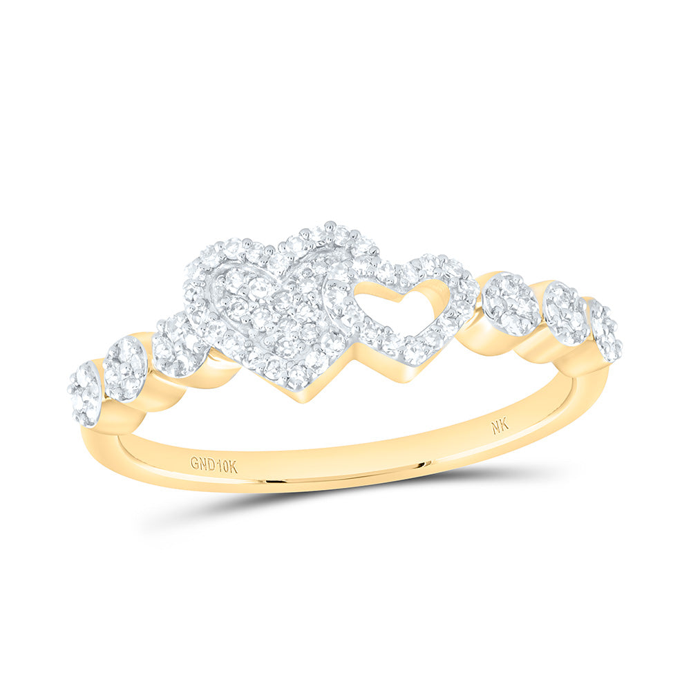10K Yellow Gold 1/4 Cttw Natural Diamond Nk Fashion Heart Bridal Anniversary Wedding Engagement Band Ring
