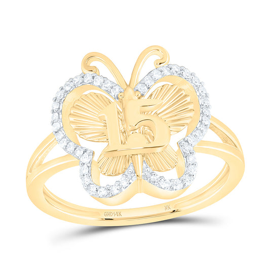 14K Yellow Gold 1/6 Cttw Natural Diamond Nk Fashion Butterfly Bridal Anniversary Wedding Engagement Band Ring