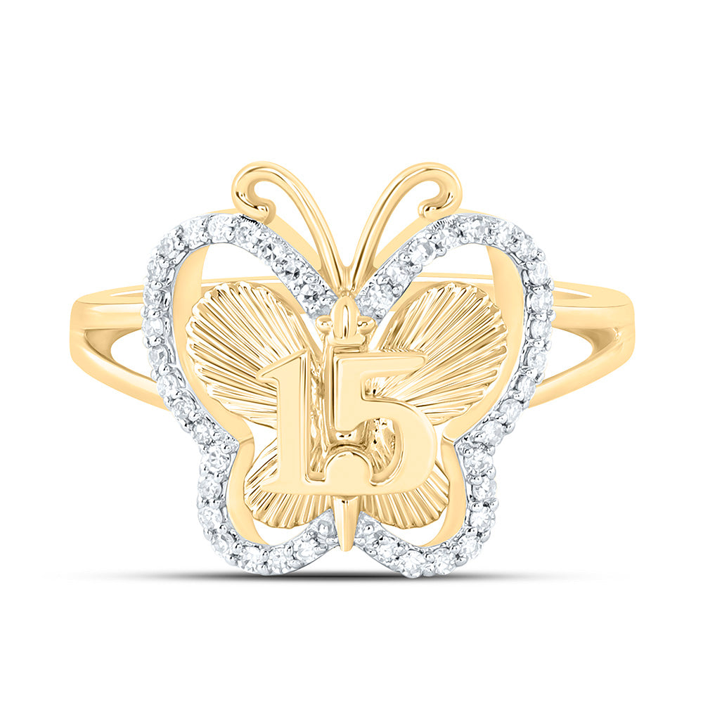 14K Yellow Gold 1/6 Cttw Natural Diamond Nk Fashion Butterfly Bridal Anniversary Wedding Engagement Band Ring