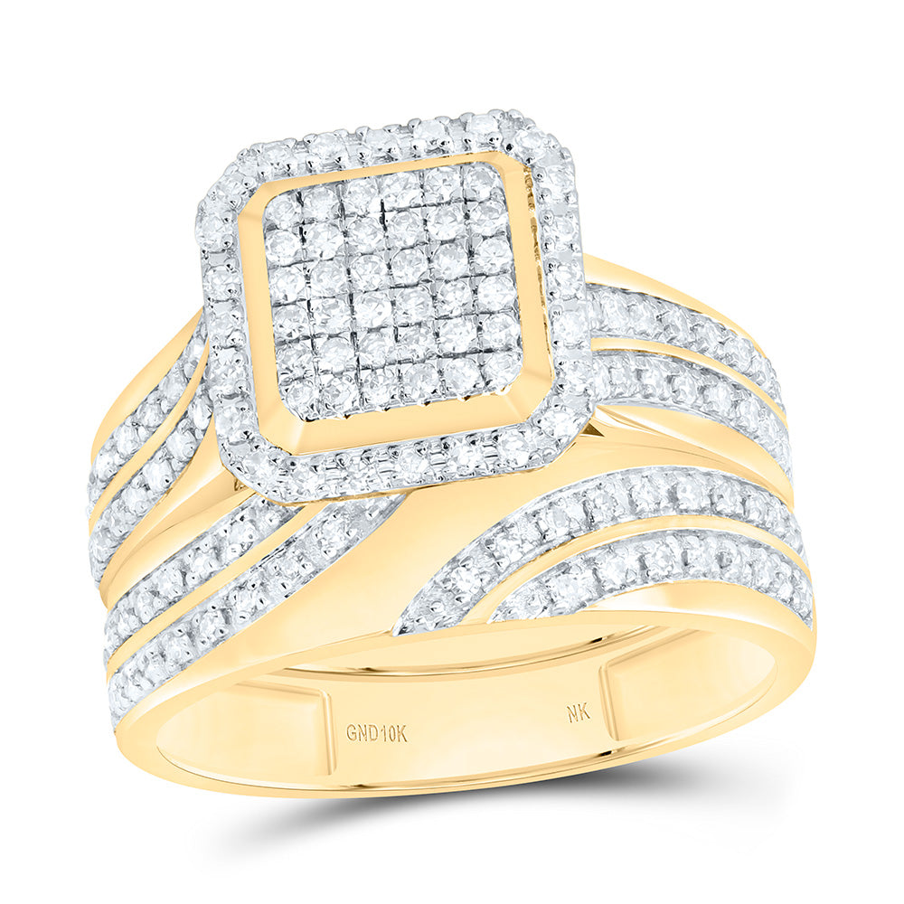 10K Yellow Or White Gold 5/8 Cttw Natural Diamond Nk Fashion Asscher Bridal Anniversary Wedding Engagement Band Ring Trio Set