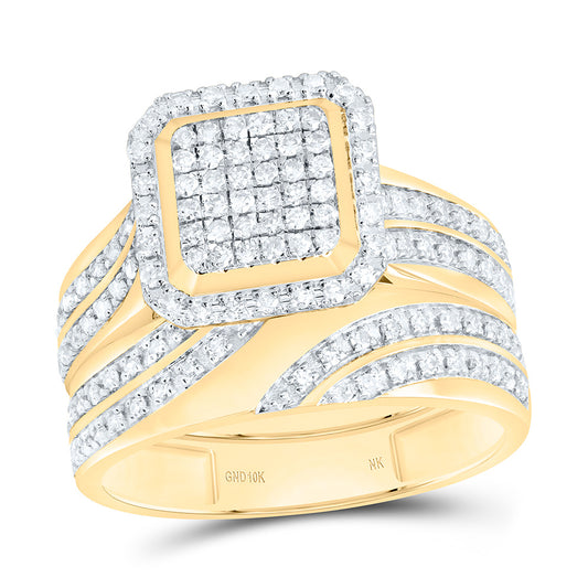 10K Yellow Or White Gold 5/8 Cttw Natural Diamond Nk Fashion Asscher Bridal Anniversary Wedding Engagement Band Ring Trio Set