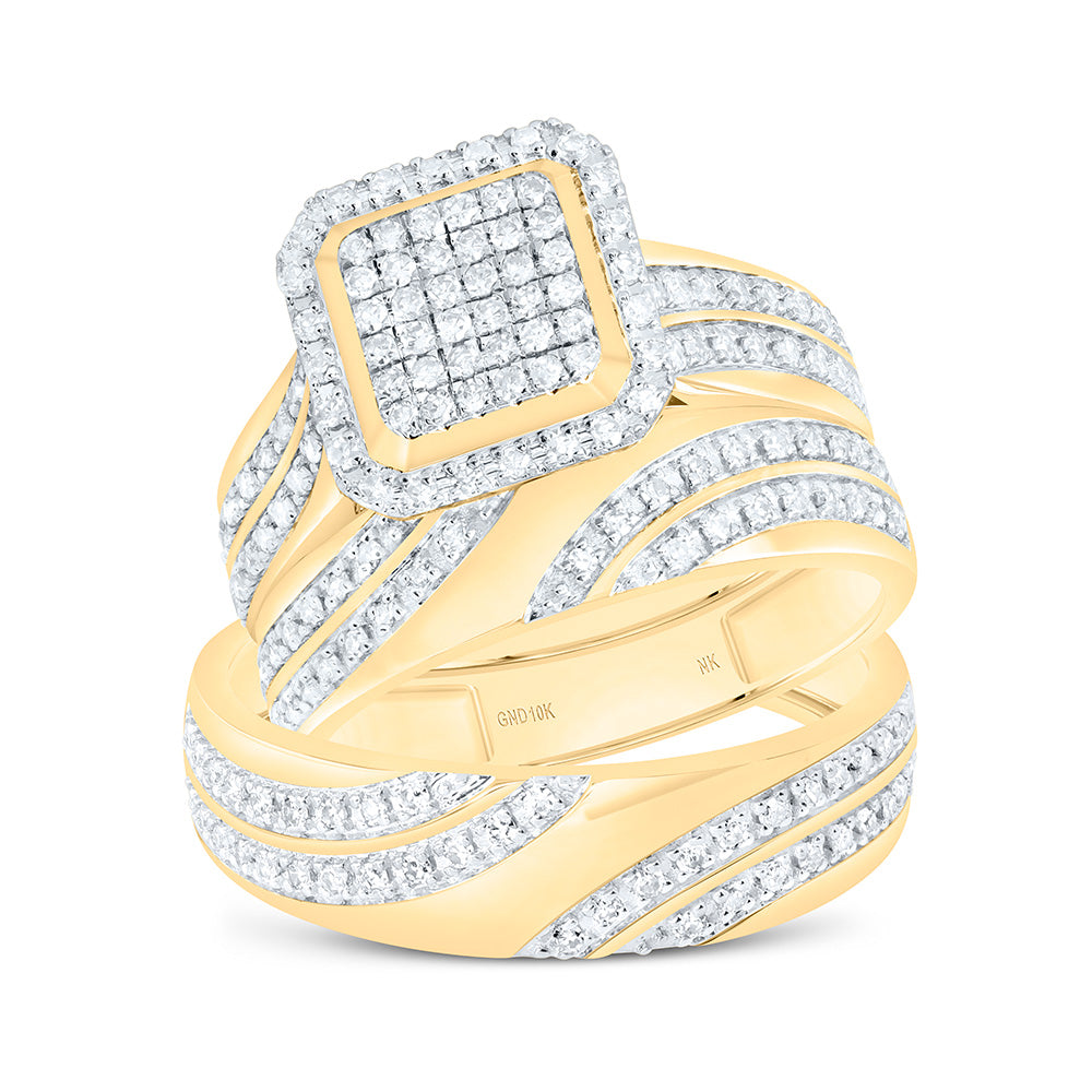 10K Yellow Or White Gold 5/8 Cttw Natural Diamond Nk Fashion Asscher Bridal Anniversary Wedding Engagement Band Ring Trio Set