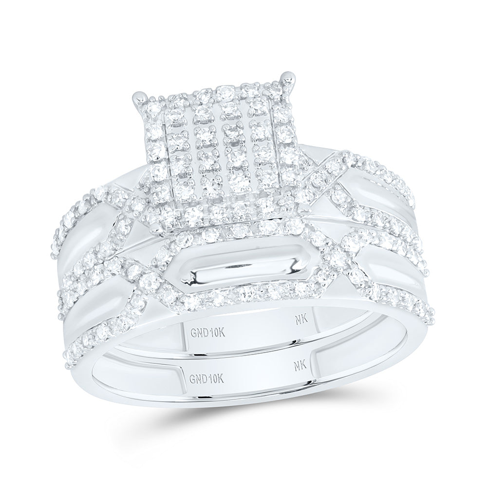 10K Yellow Or White Gold 5/8 Cttw Natural Diamond Nk Fashion Square Bridal Anniversary Wedding Engagement Band Ring Trio Set