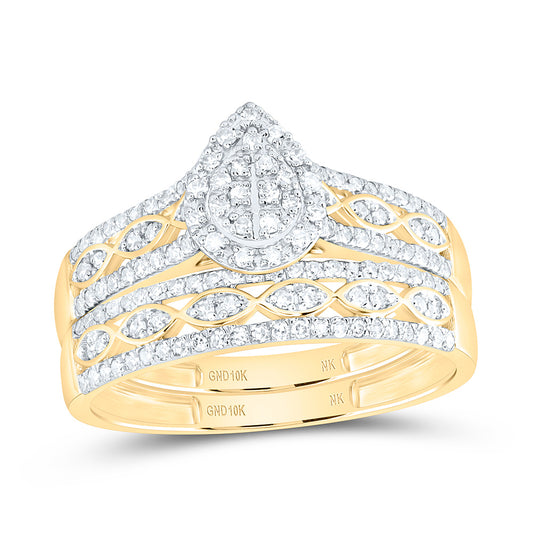 10K Yellow Gold 5/8Ctw Natural Diamond Fashion Pear Trio Set