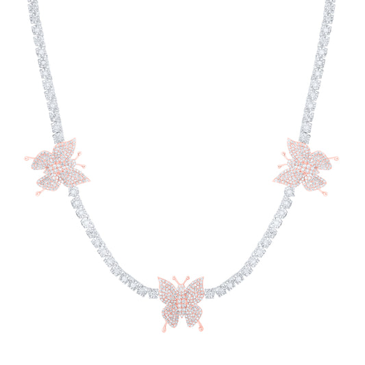 10K Rose Gold 3 5/8Ctw Dia Butterfly Necklace