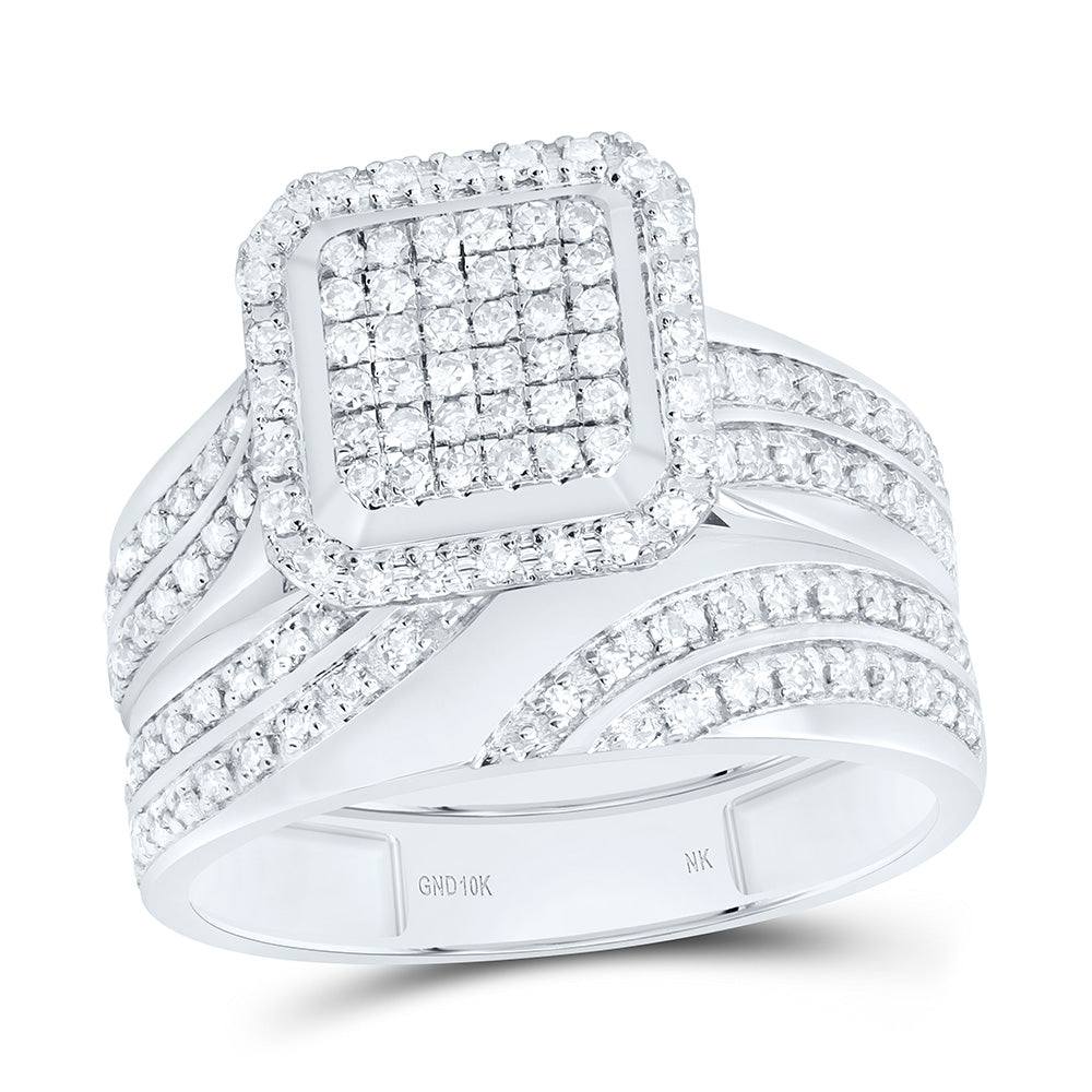 10K Yellow Or White Gold 5/8 Cttw Natural Diamond Nk Fashion Asscher Bridal Anniversary Wedding Engagement Band Ring Trio Set