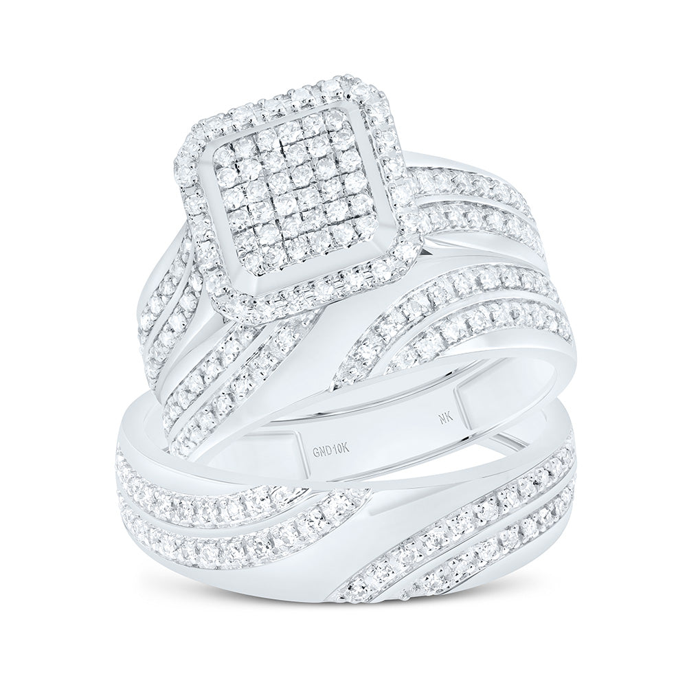 10K Yellow Or White Gold 5/8 Cttw Natural Diamond Nk Fashion Asscher Bridal Anniversary Wedding Engagement Band Ring Trio Set