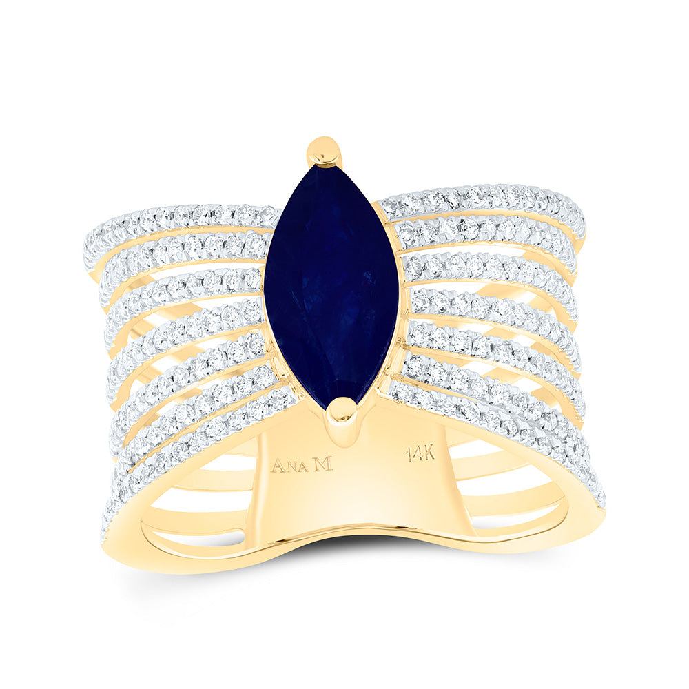 14K Yellow Gold 1/2 Cttw Natural Diamond Ana M 11X5.50Mm Marquise Ruby Natural Gem Bridal Anniversary Wedding Engagement Band Ring