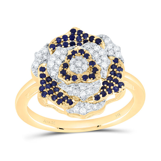 14K Yellow Or White Or Rose Gold 1/4 Cttw Diamond Ana M 1/3 Cttw Round Natural Gem Flower Bridal Anniversary Wedding Engagement Band Ring