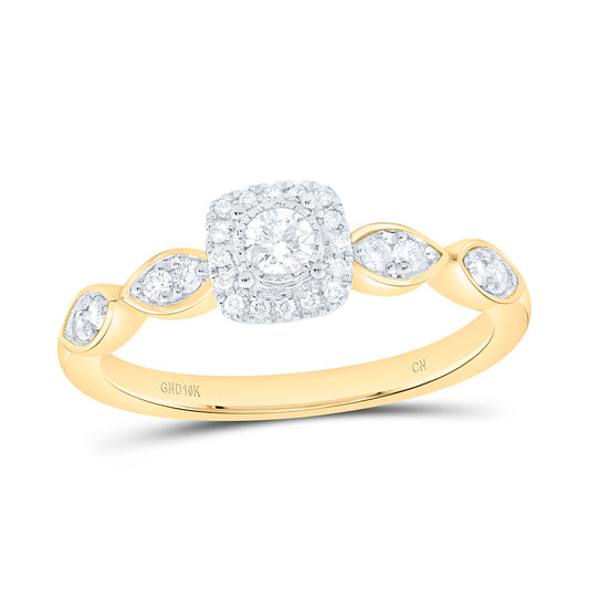 10K Yellow Or White Gold 1/4 Cttw Natural Diamond Cn Fashion Cushion Promise Bridal Anniversary Wedding Engagement Band Ring