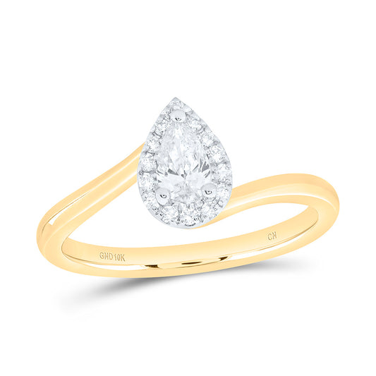 10K Yellow Or White Gold 1/3 Cttw Natural Diamond Cn 1/4 Cttw Center Pear Fashion Promise Bridal Anniversary Wedding Engagement Band Ring