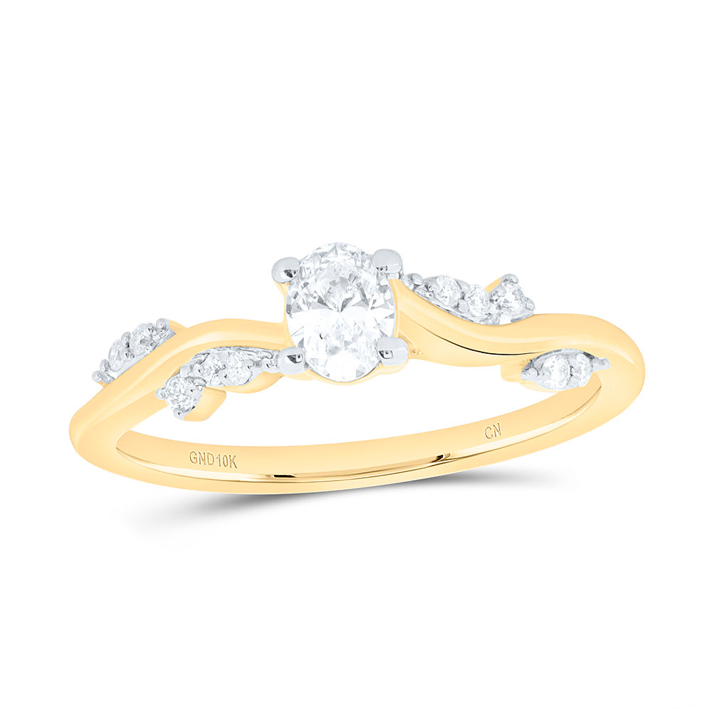 10K Yellow Or White Gold 3/8 Cttw Natural Diamond Cn 1/3 Cttw Center Oval Fashion Oval Promise Bridal Anniversary Wedding Engagement Band Ring