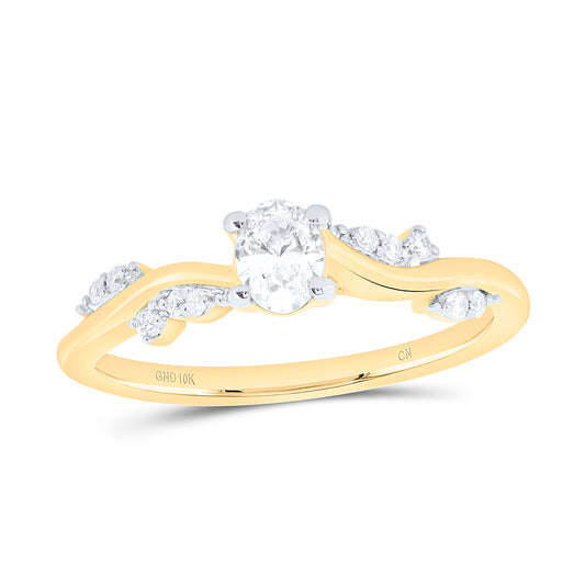 10K Yellow Or White Gold 3/8 Cttw Natural Diamond Cn 1/3 Cttw Center Oval Fashion Oval Promise Bridal Anniversary Wedding Engagement Band Ring