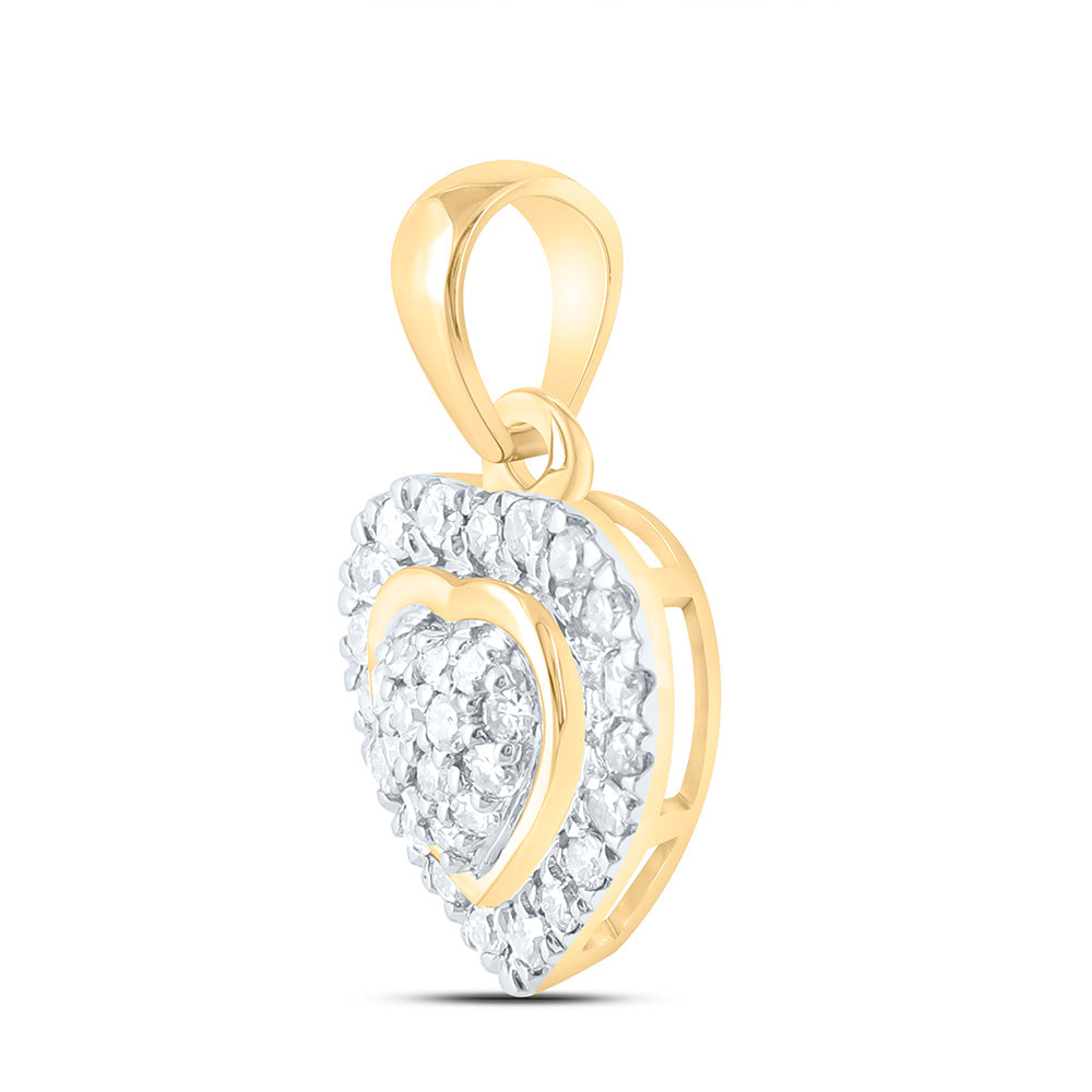 10K Yellow Or White Gold 1/8 Cttw Natural Diamond Nk Fashion Heart Pendant, L: 8.1 Mm x W: 7.8 Mm