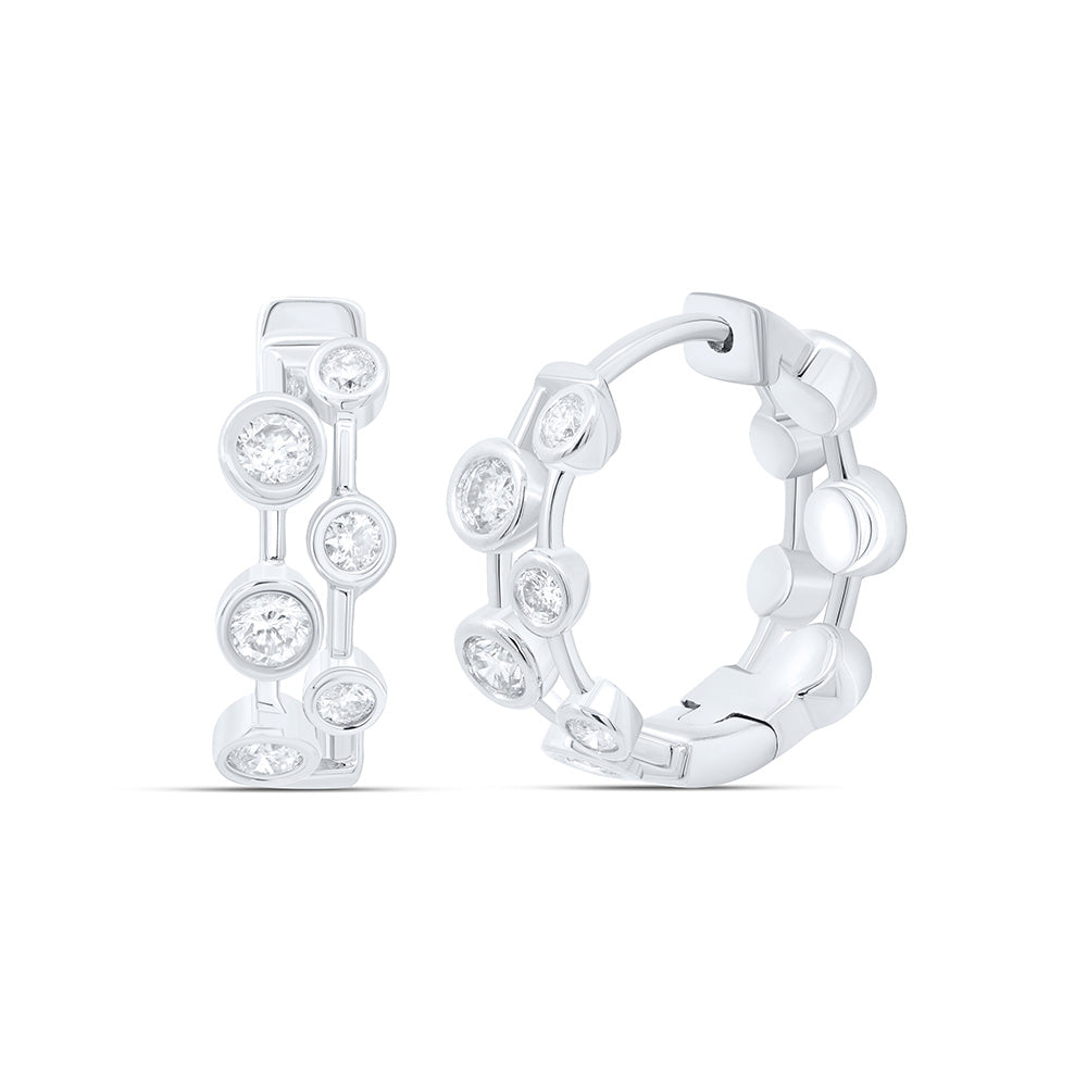 10K White Gold 1/2 Cttw Natural Diamond Cn Fashion Hoop Earring, 15 Mm L