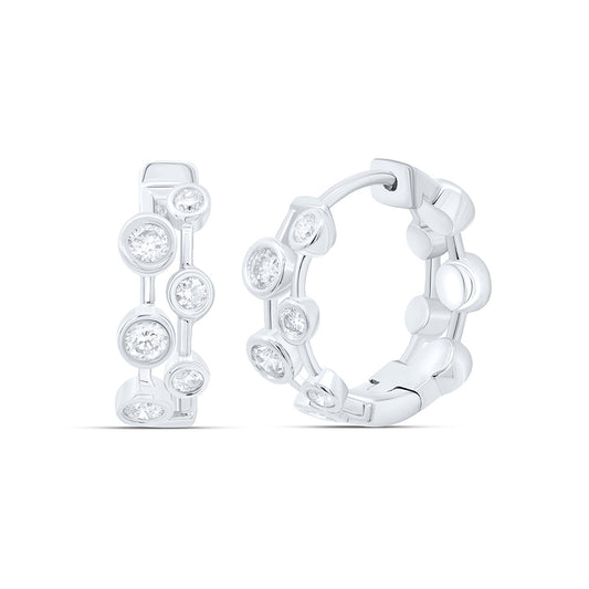10K White Gold 1/2 Cttw Natural Diamond Cn Fashion Hoop Earring, 15 Mm L