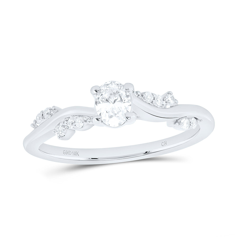 10K Yellow Or White Gold 3/8 Cttw Natural Diamond Cn 1/3 Cttw Center Oval Fashion Oval Promise Bridal Anniversary Wedding Engagement Band Ring