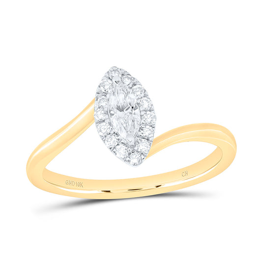 10K Yellow Or White Gold 1/3 Cttw Natural Diamond Cn 1/5 Cttw Center Marquise Fashion Promise Bridal Anniversary Wedding Engagement Band Ring
