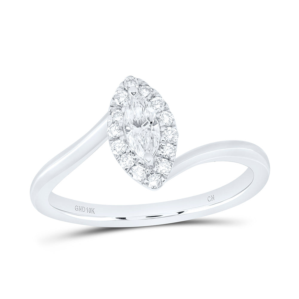 10K Yellow Or White Gold 1/3 Cttw Natural Diamond Cn 1/5 Cttw Center Marquise Fashion Promise Bridal Anniversary Wedding Engagement Band Ring