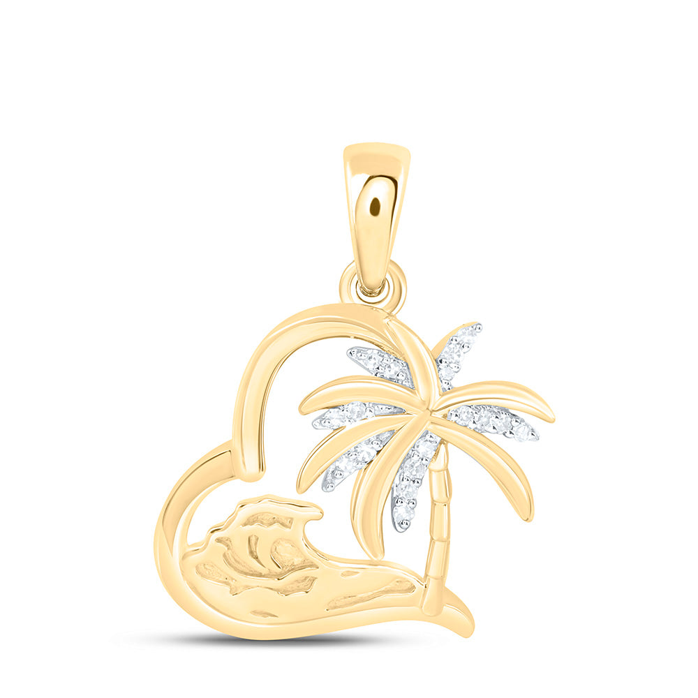 10K Yellow Gold 1/20 Cttw Natural Diamond Nk Gift Tree Heart Pendant