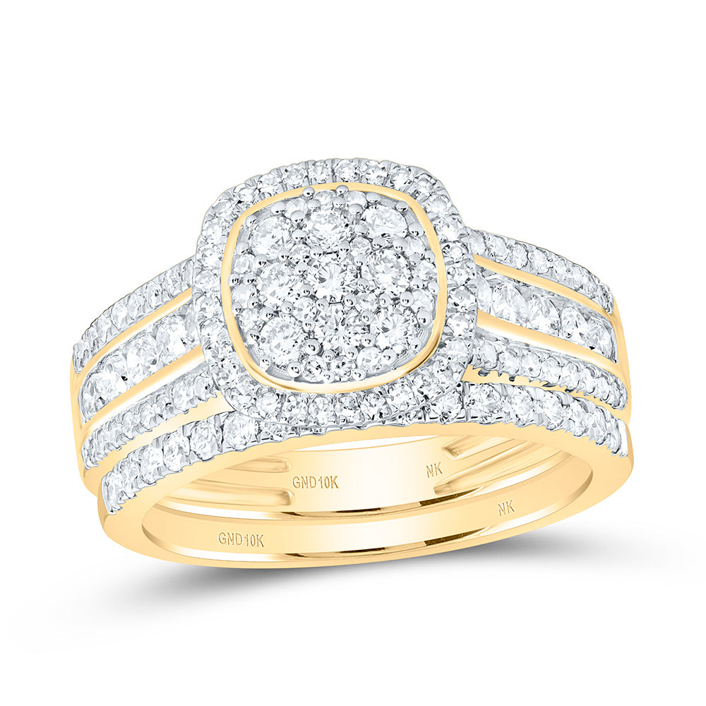 10K Yellow Or White Gold 1 1/5 Cttw Natural Diamond Nk Fashion Cushion Anniversary Wedding Engagement Band Ring Bridal Set