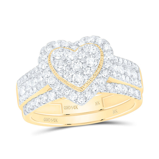 10K Yellow Or White Gold 1 Cttw Natural Diamond Nk Fashion Heart Anniversary Wedding Engagement Band Ring Bridal Set