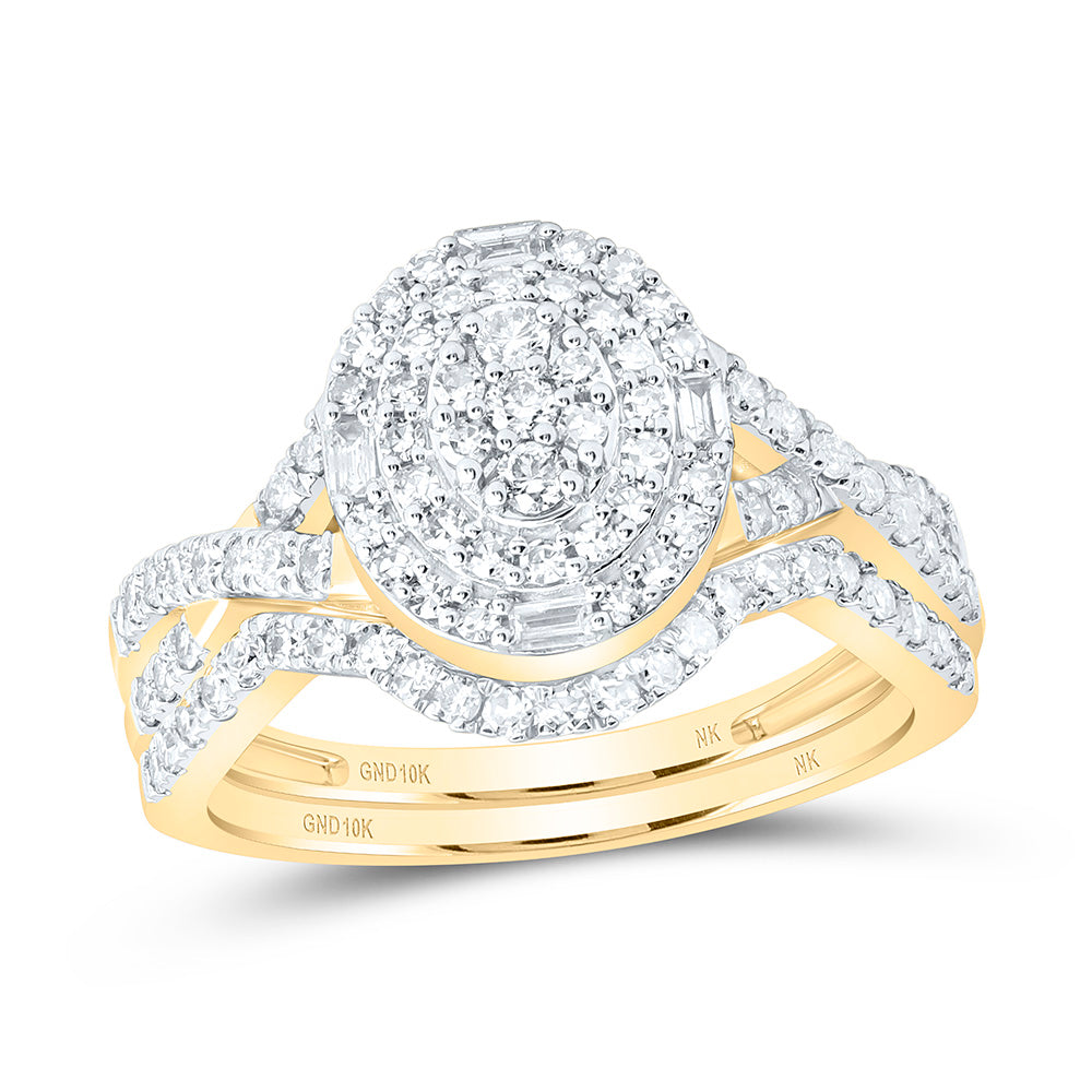 10K Yellow Or White Gold 3/4 Cttw Natural Diamond Nk Fashion Oval Anniversary Wedding Engagement Band Ring Bridal Set