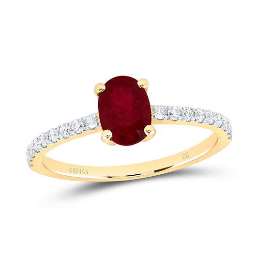 14K Yellow Gold 1/5Ctw Natural Diamond Cn  7X5Mm Oval Ruby Natural Gem Oval Ring