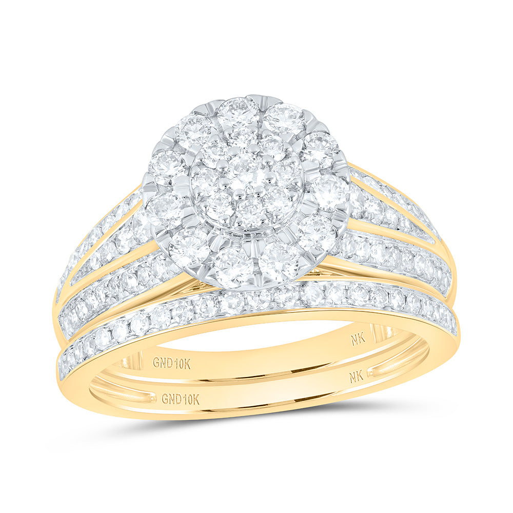 10K Yellow Gold 1 Cttw Natural Diamond Nk Fashion Round Single Halo Anniversary Wedding Engagement Band Ring Bridal Set