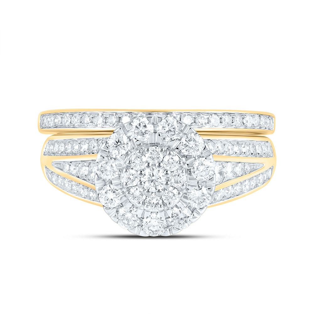 10K Yellow Gold 1 Cttw Natural Diamond Nk Fashion Round Single Halo Anniversary Wedding Engagement Band Ring Bridal Set