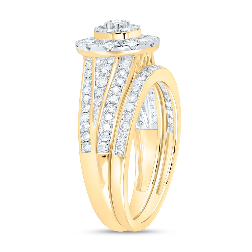 10K Yellow Gold 1 Cttw Natural Diamond Nk Fashion Round Single Halo Anniversary Wedding Engagement Band Ring Bridal Set