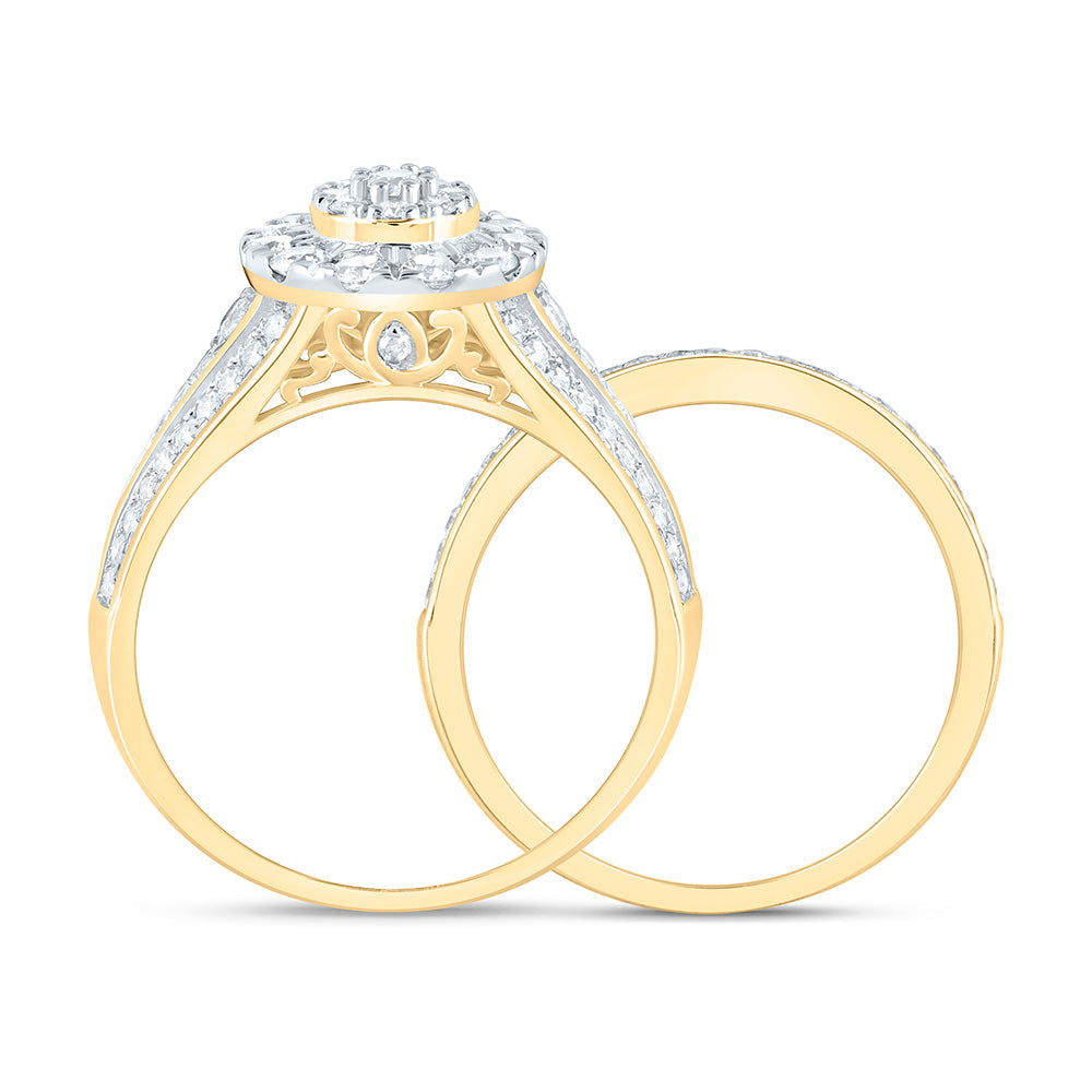 10K Yellow Gold 1 Cttw Natural Diamond Nk Fashion Round Single Halo Anniversary Wedding Engagement Band Ring Bridal Set