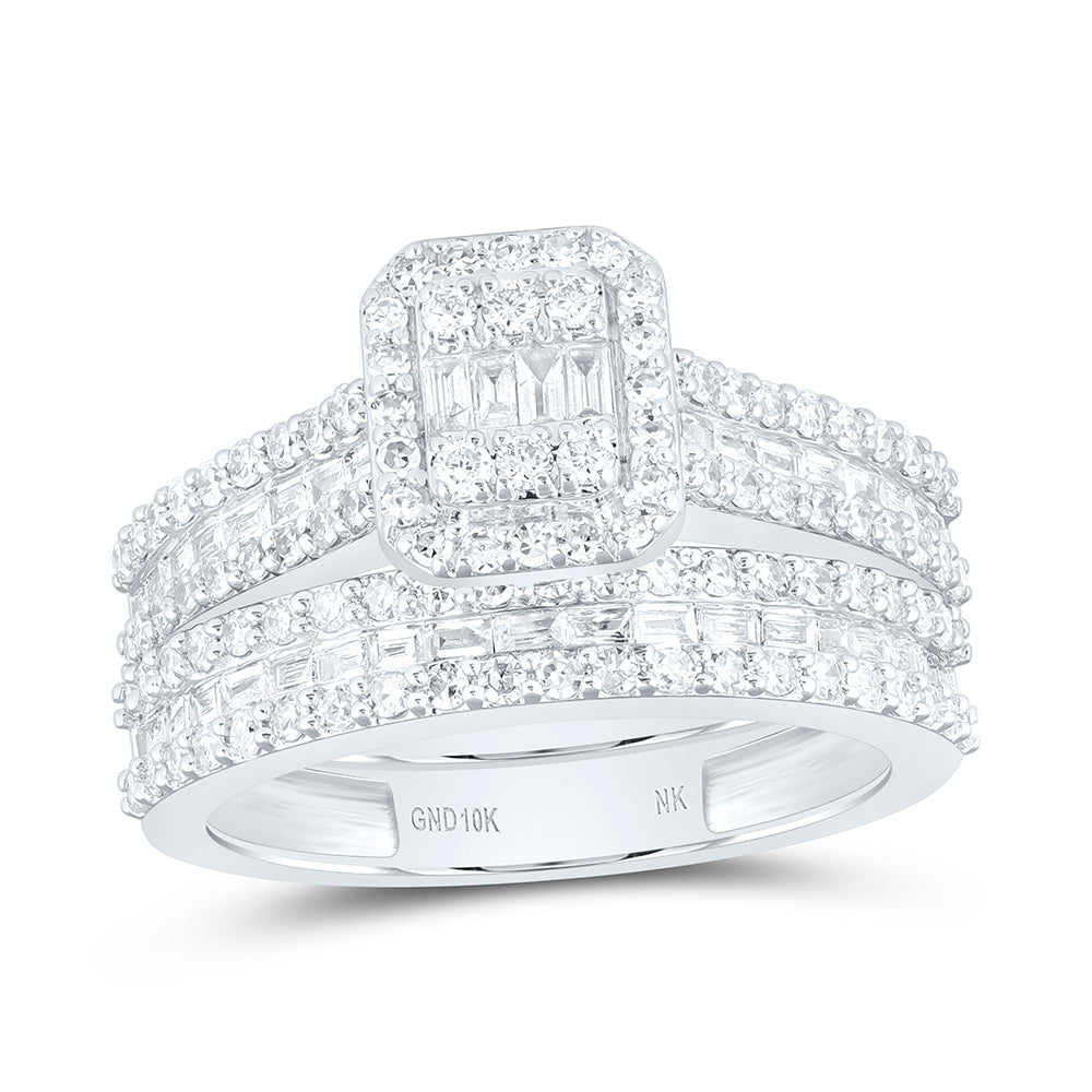 10K Yellow Or White Gold 7/8 Cttw Natural Diamond Nk Fashion Cushion Anniversary Wedding Engagement Band Ring Bridal Set