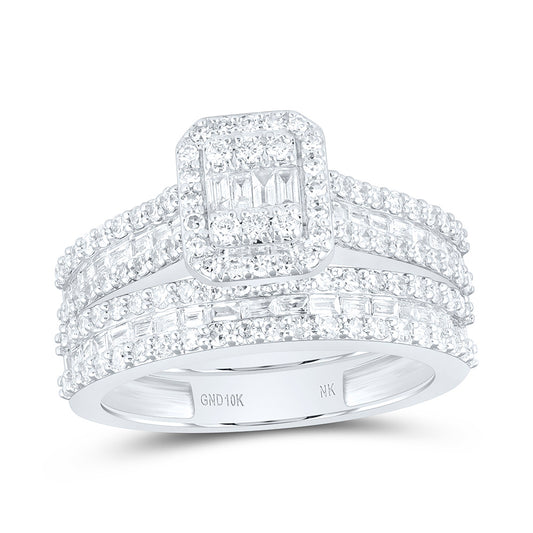 10K Yellow Or White Gold 7/8 Cttw Natural Diamond Nk Fashion Cushion Anniversary Wedding Engagement Band Ring Bridal Set