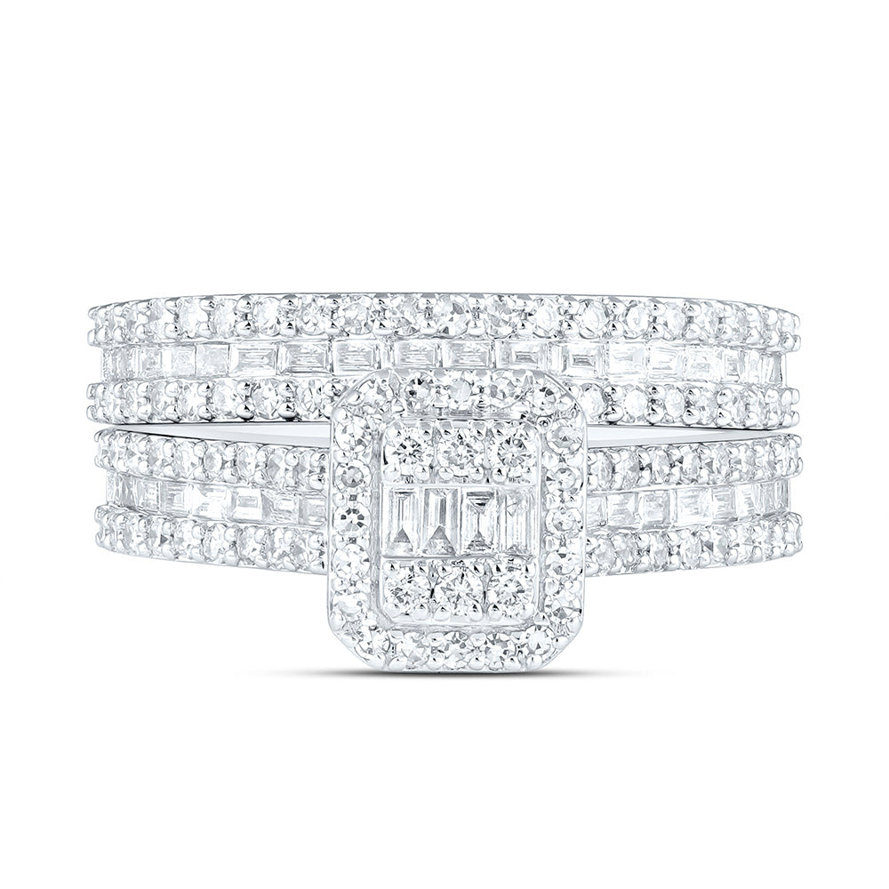 10K Yellow Or White Gold 7/8 Cttw Natural Diamond Nk Fashion Cushion Anniversary Wedding Engagement Band Ring Bridal Set