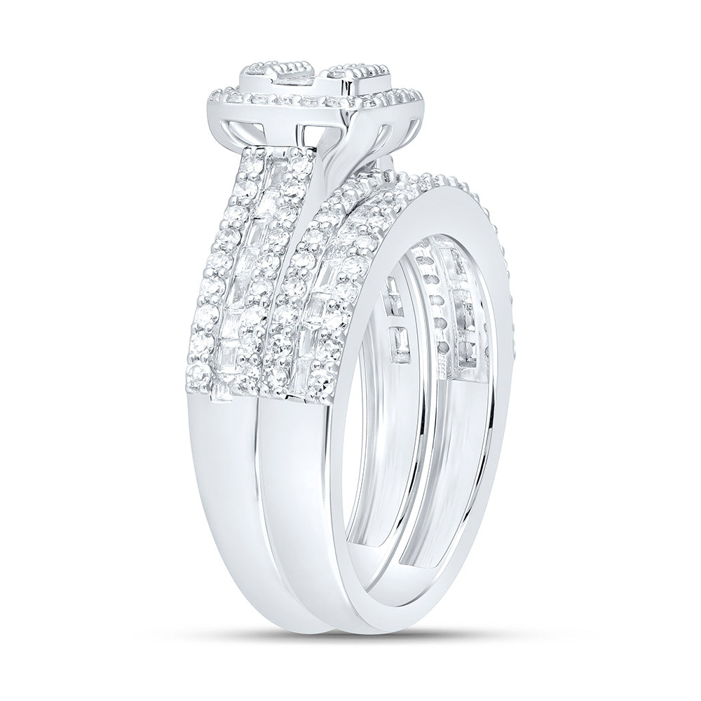 10K Yellow Or White Gold 7/8 Cttw Natural Diamond Nk Fashion Cushion Anniversary Wedding Engagement Band Ring Bridal Set