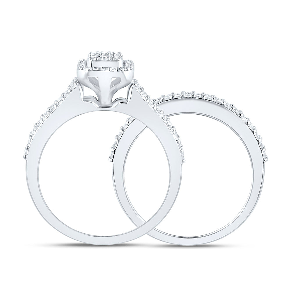 10K Yellow Or White Gold 7/8 Cttw Natural Diamond Nk Fashion Cushion Anniversary Wedding Engagement Band Ring Bridal Set